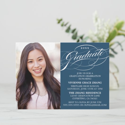 STIJLVOLLE ELEGANTE SCRIPT AFSTUDEREN PARTY INVITA KAART (Staand voorkant)