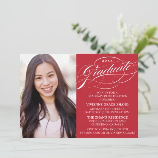 STIJLVOLLE ELEGANTE SCRIPT AFSTUDEREN PARTY INVITA KAART (Staand voorkant)