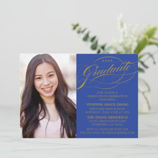 STIJLVOLLE ELEGANTE SCRIPT AFSTUDEREN PARTY INVITA KAART (Staand voorkant)