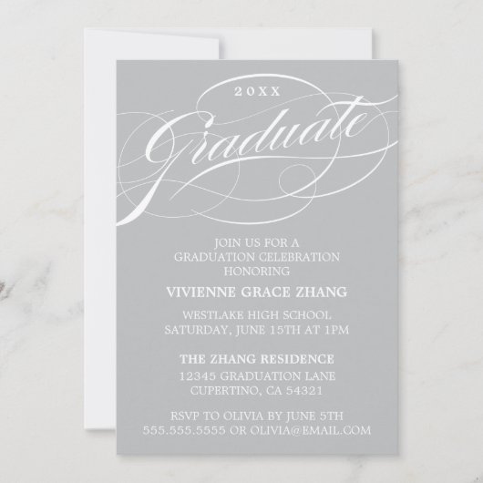 STIJLVOLLE ELEGANTE SCRIPT AFSTUDEREN PARTY INVITA KAART (Voorkant)