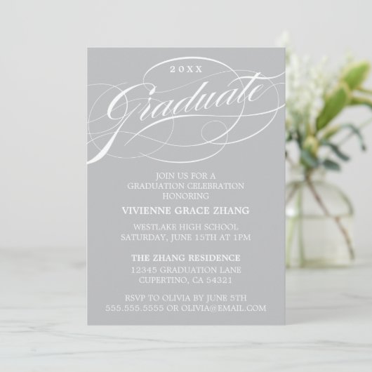 STIJLVOLLE ELEGANTE SCRIPT AFSTUDEREN PARTY INVITA KAART (Staand voorkant)