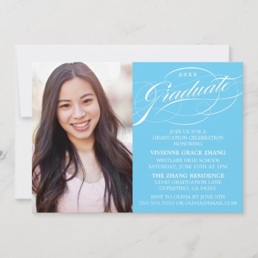 STIJLVOLLE ELEGANTE SCRIPT AFSTUDEREN PARTY INVITA KAART (Voorkant)