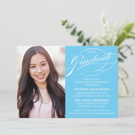 STIJLVOLLE ELEGANTE SCRIPT AFSTUDEREN PARTY INVITA KAART (Staand voorkant)