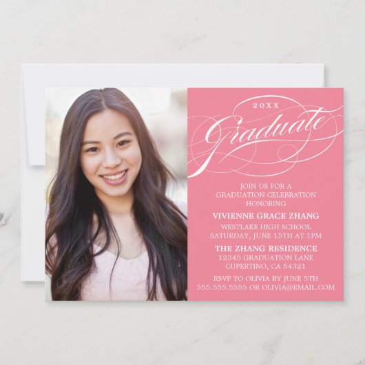 STIJLVOLLE ELEGANTE SCRIPT AFSTUDEREN PARTY INVITA KAART (Voorkant)