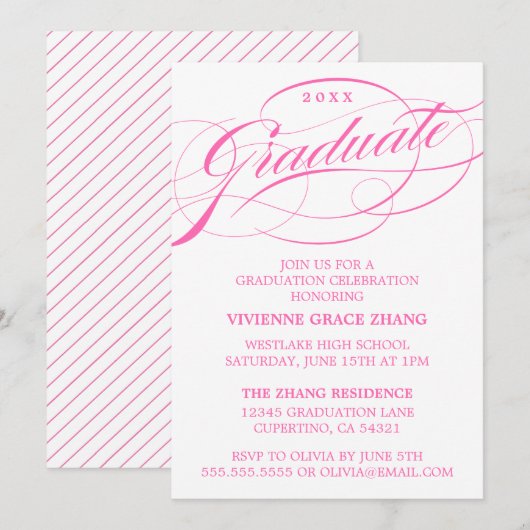 STIJLVOLLE ELEGANTE SCRIPT AFSTUDEREN PARTY INVITA KAART (Voorkant / Achterkant)