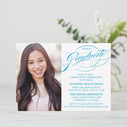 STIJLVOLLE ELEGANTE SCRIPT AFSTUDEREN PARTY INVITA KAART (Staand voorkant)