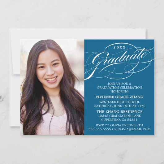 STIJLVOLLE ELEGANTE SCRIPT AFSTUDEREN PARTY INVITA KAART (Voorkant)