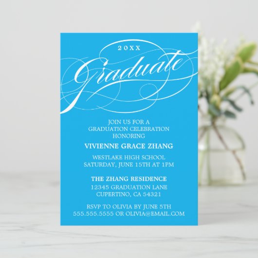 STIJLVOLLE ELEGANTE SCRIPT AFSTUDEREN PARTY INVITA KAART (Staand voorkant)
