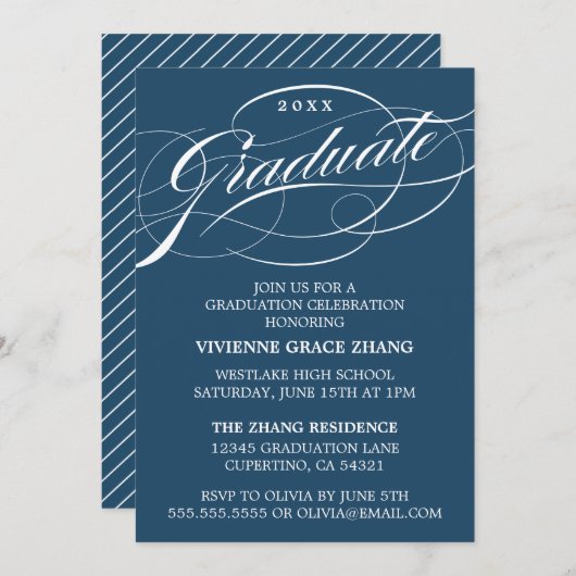 STIJLVOLLE ELEGANTE SCRIPT AFSTUDEREN PARTY INVITA KAART (Voorkant / Achterkant)