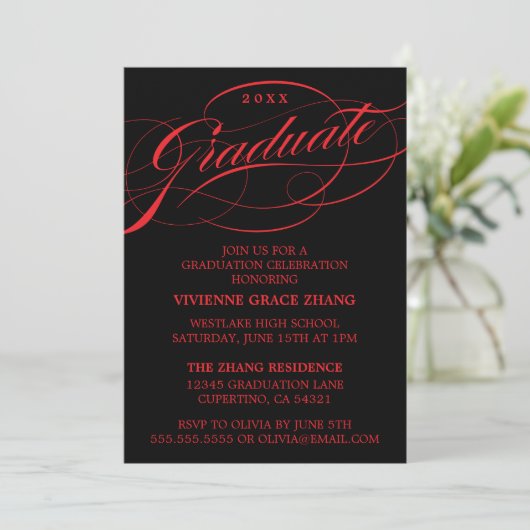 STIJLVOLLE ELEGANTE SCRIPT AFSTUDEREN PARTY INVITA KAART (Staand voorkant)