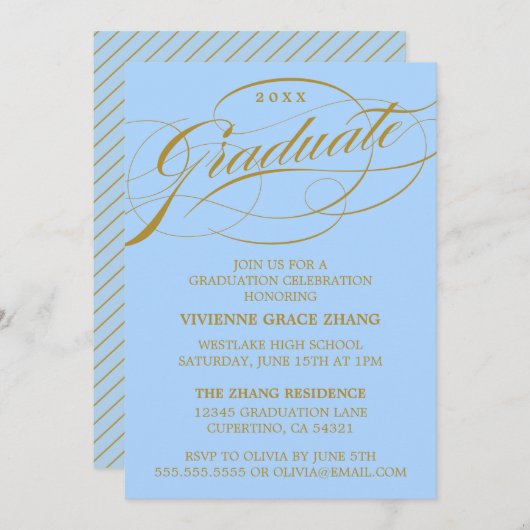 STIJLVOLLE ELEGANTE SCRIPT AFSTUDEREN PARTY INVITA KAART (Voorkant / Achterkant)