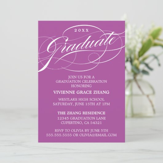 STIJLVOLLE ELEGANTE SCRIPT AFSTUDEREN PARTY INVITA KAART (Staand voorkant)