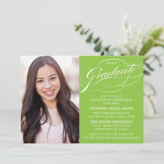 STIJLVOLLE ELEGANTE SCRIPT AFSTUDEREN PARTY INVITA KAART (Staand voorkant)