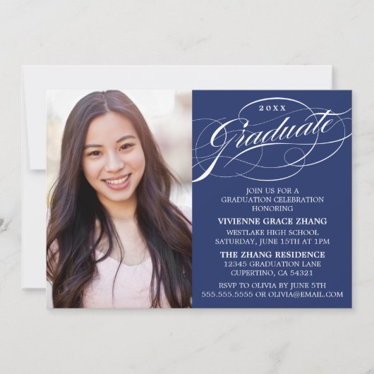 STIJLVOLLE ELEGANTE SCRIPT AFSTUDEREN PARTY INVITA KAART (Voorkant)