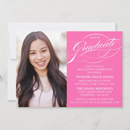 STIJLVOLLE ELEGANTE SCRIPT AFSTUDEREN PARTY INVITA KAART (Voorkant)