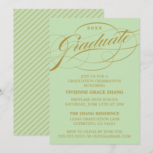 STIJLVOLLE ELEGANTE SCRIPT AFSTUDEREN PARTY INVITA KAART (Voorkant / Achterkant)