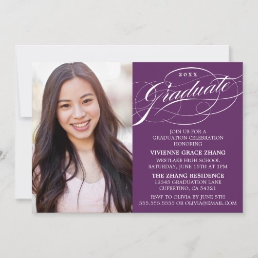 STIJLVOLLE ELEGANTE SCRIPT AFSTUDEREN PARTY INVITA KAART (Voorkant)