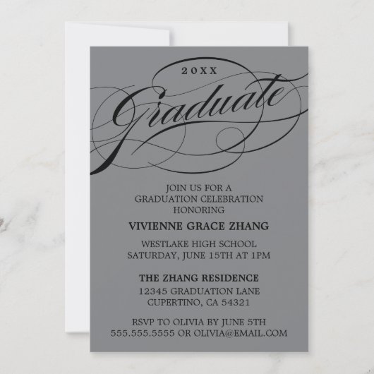 STIJLVOLLE ELEGANTE SCRIPT AFSTUDEREN PARTY INVITA KAART (Voorkant)