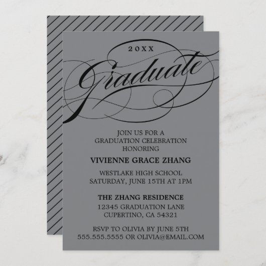STIJLVOLLE ELEGANTE SCRIPT AFSTUDEREN PARTY INVITA KAART (Voorkant / Achterkant)