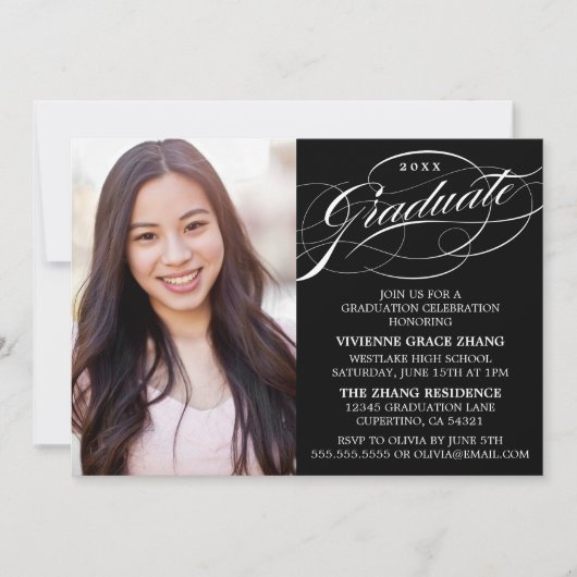 STIJLVOLLE ELEGANTE SCRIPT AFSTUDEREN PARTY INVITA KAART (Voorkant)