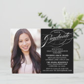 STIJLVOLLE ELEGANTE SCRIPT AFSTUDEREN PARTY INVITA KAART (Staand voorkant)