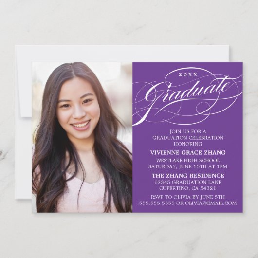 STIJLVOLLE ELEGANTE SCRIPT AFSTUDEREN PARTY INVITA KAART (Voorkant)