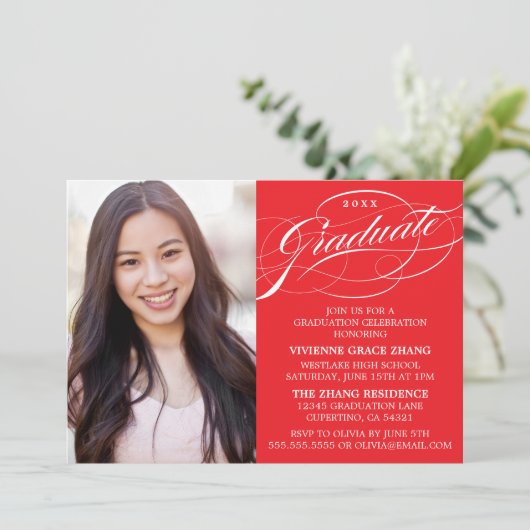 STIJLVOLLE ELEGANTE SCRIPT AFSTUDEREN PARTY INVITA KAART (Staand voorkant)