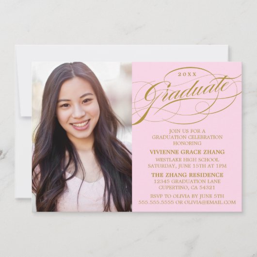 STIJLVOLLE ELEGANTE SCRIPT AFSTUDEREN PARTY INVITA KAART (Voorkant)