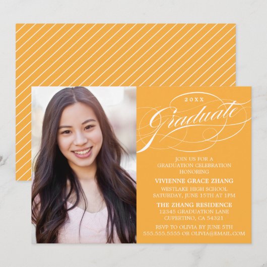 STIJLVOLLE ELEGANTE SCRIPT AFSTUDEREN PARTY INVITA KAART (Voorkant / Achterkant)