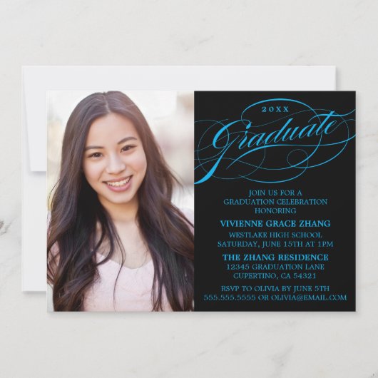 STIJLVOLLE ELEGANTE SCRIPT AFSTUDEREN PARTY INVITA KAART (Voorkant)