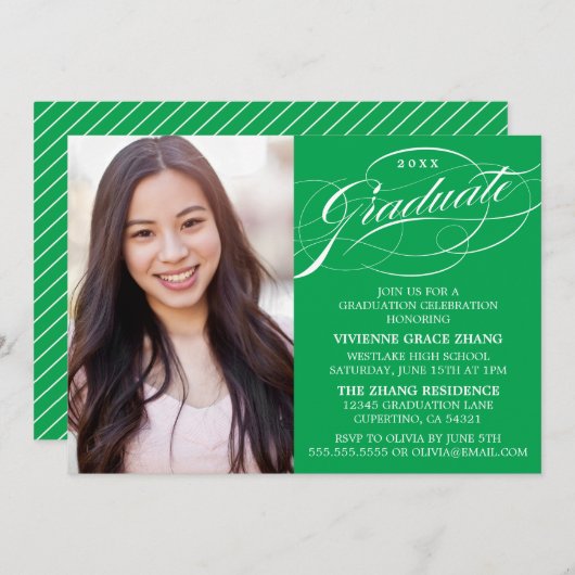 STIJLVOLLE ELEGANTE SCRIPT AFSTUDEREN PARTY INVITA KAART (Voorkant / Achterkant)