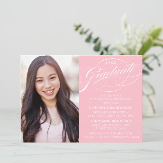 STIJLVOLLE ELEGANTE SCRIPT AFSTUDEREN PARTY INVITA KAART (Staand voorkant)