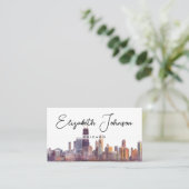 Stijlvolle elegante script Chicago skyline Visitekaartje (Staand voorkant)