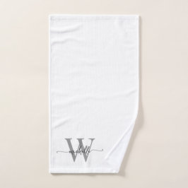 Stijlvolle Elegante Script Witte Grijze Monogram N Handdoek