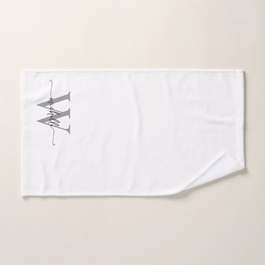 Stijlvolle Elegante Script Witte Grijze Monogramna Handdoek (Handdoek)
