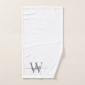 Stijlvolle Elegante Script Witte Grijze Monogramna Handdoek (Handdoek)