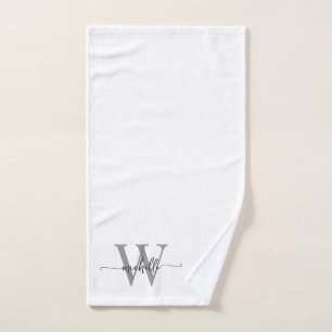 Stijlvolle Elegante Script Witte Grijze Monogramna Handdoek