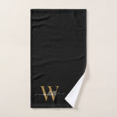 Stijlvolle Elegante Script Zwart Gouden Monogram N Handdoek (Handdoek)