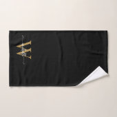 Stijlvolle Elegante Script Zwarte Gouden Monogram Handdoek (Handdoek)