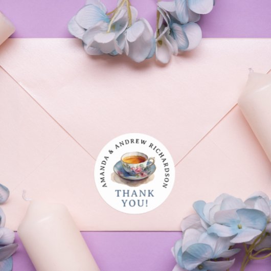 Stijlvolle Elegante Tea Party Naam Waterverf Ronde Sticker