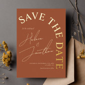 Stijlvolle elegante terracotta bruiloft save the d folie uitnodiging