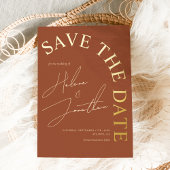 Stijlvolle elegante terracotta bruiloft save the d folie uitnodiging