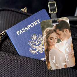 Stijlvolle elegante trouwfoto bagagelabel