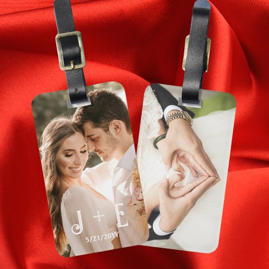 Stijlvolle elegante trouwfoto bagagelabel