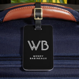Stijlvolle Elegante Twee Monogram Initiaal Zwart Bagagelabel