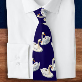 Stijlvolle Elegante Vogels Navy Blauwe Meer Witte Stropdas