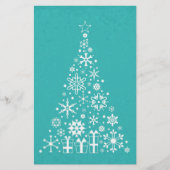 Stijlvolle elegante witte en blauwgroen kerstboom briefpapier (Voorkant)