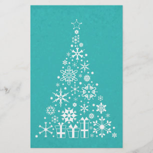 Stijlvolle elegante witte en blauwgroen kerstboom briefpapier