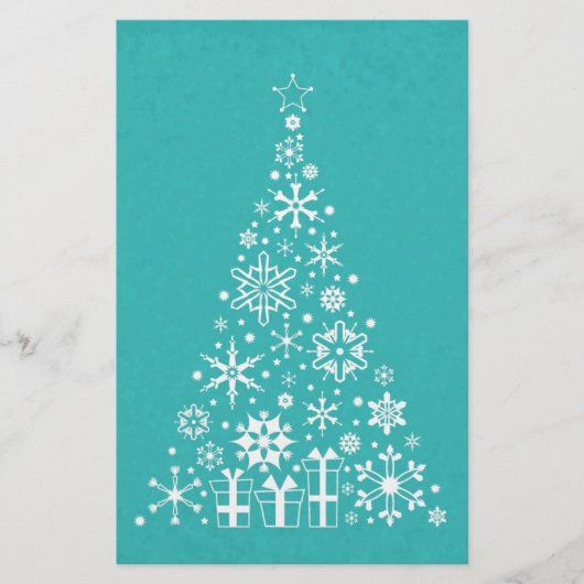 Stijlvolle elegante witte en blauwgroen kerstboom briefpapier (Voorkant)
