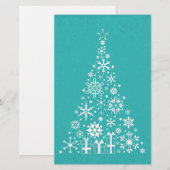 Stijlvolle elegante witte en blauwgroen kerstboom briefpapier (Voorkant / Achterkant)